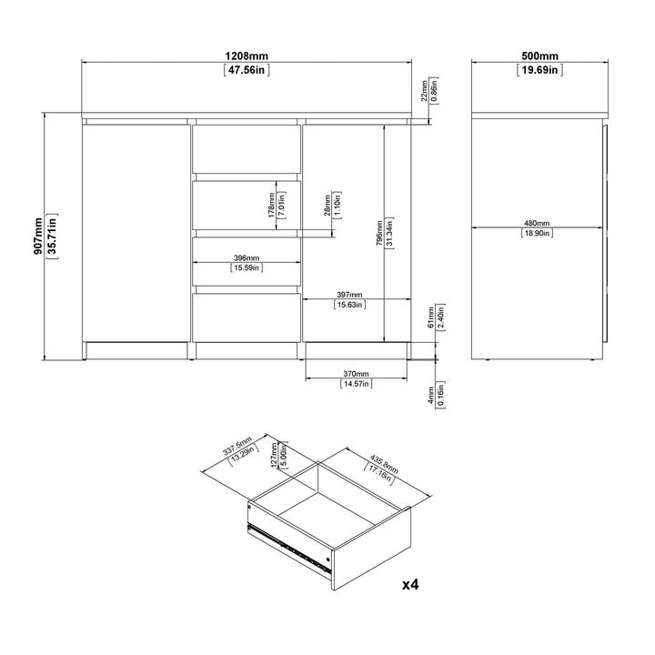 Naia Sideboard 4 Drawers 2 Doors in Jackson Hickory Oak - TidySpaces