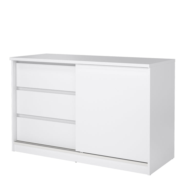 Naia Storage Unit with 1 Sliding Door and 3 Drawers in White High Gloss - TidySpaces