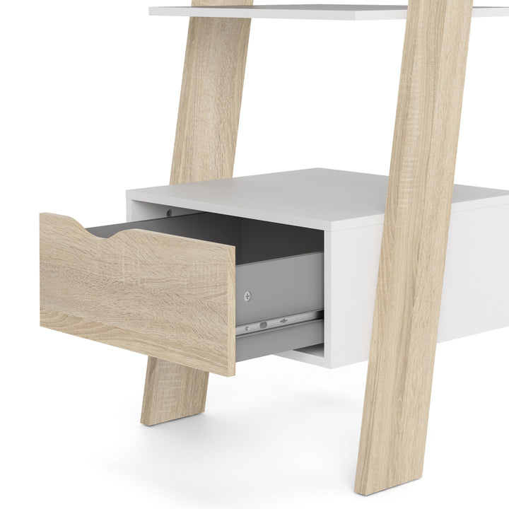 Oslo Leaning Bookcase 1 Drawer in White and Oak - TidySpaces
