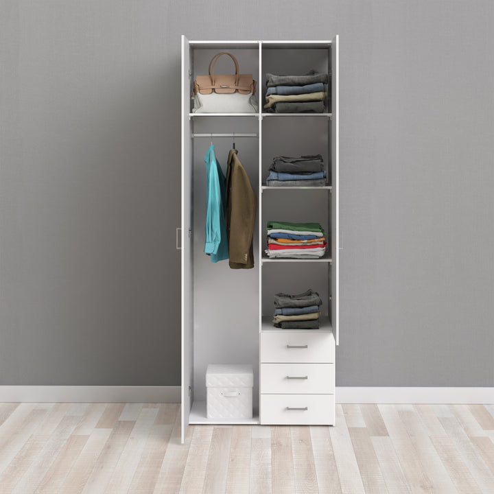 Space Wardrobe - 2 Doors 3 Drawers in White 2000 - TidySpaces
