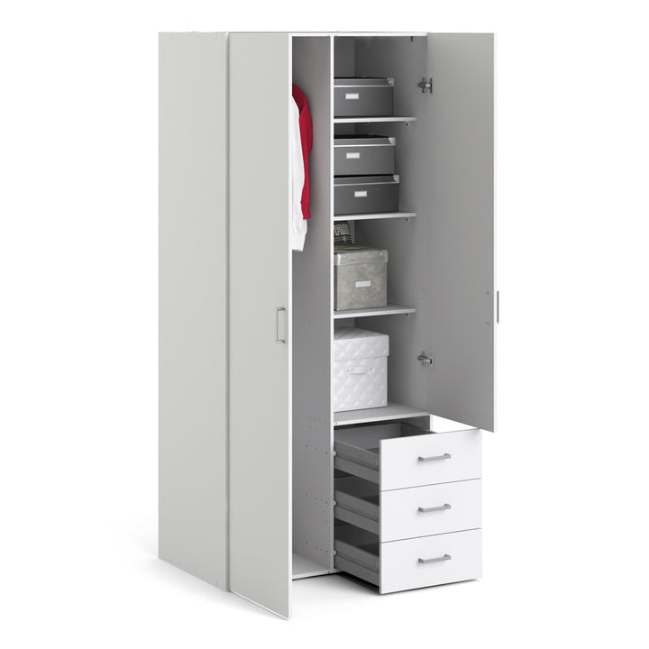 Space Wardrobe with 2 doors + 3 drawers White 1750 - TidySpaces