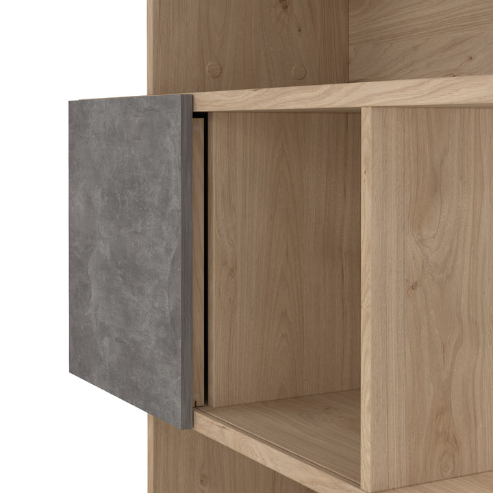Maze Asymmetrical Bookcase with 3 Doors in Jackson Hickory and Concrete - TidySpaces