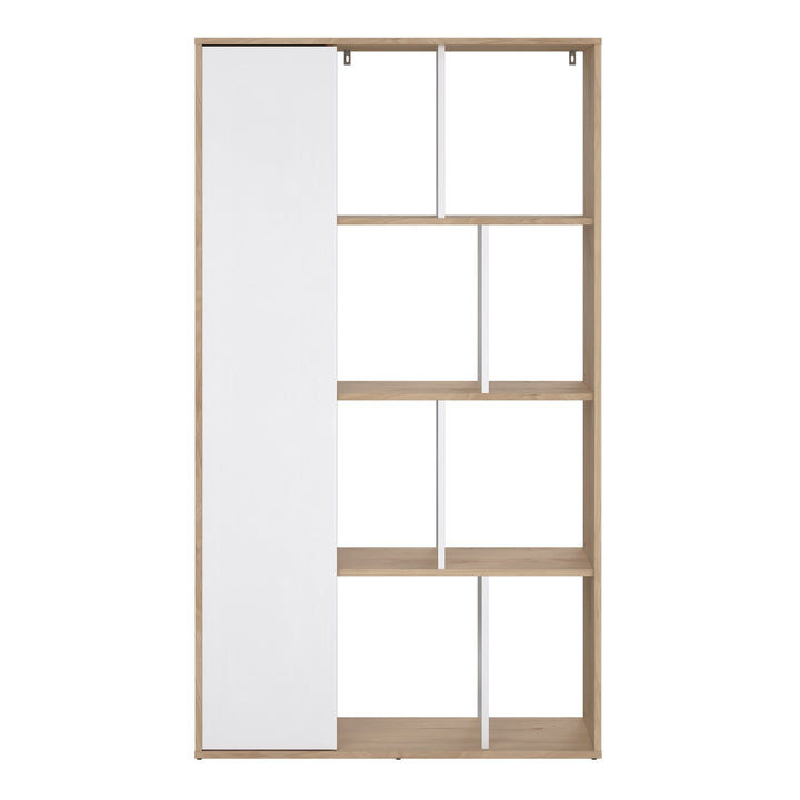 Maze Bookcase with 1 Door in Jackson Hickory and White High Gloss - TidySpaces