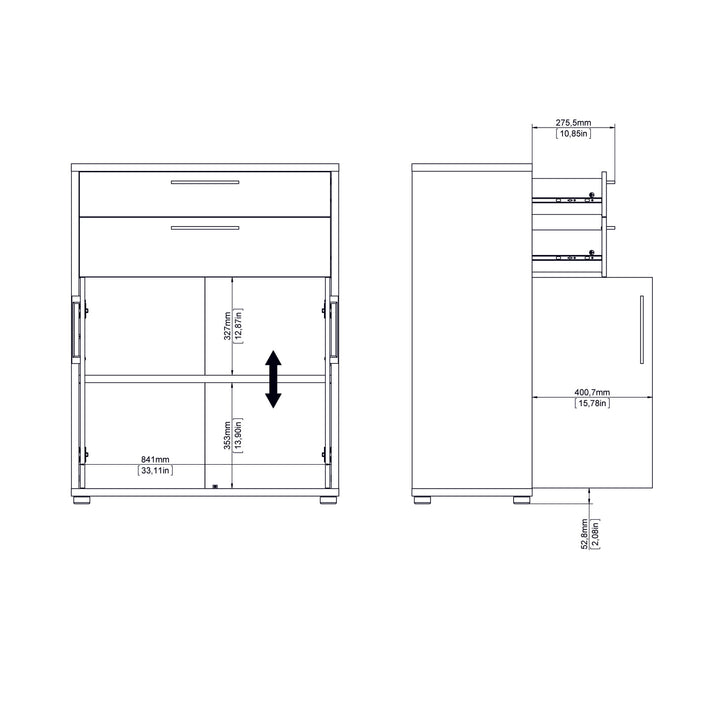 Prima Bookcase 3 Shelves With 2 Drawers And 2 Doors In White - TidySpaces