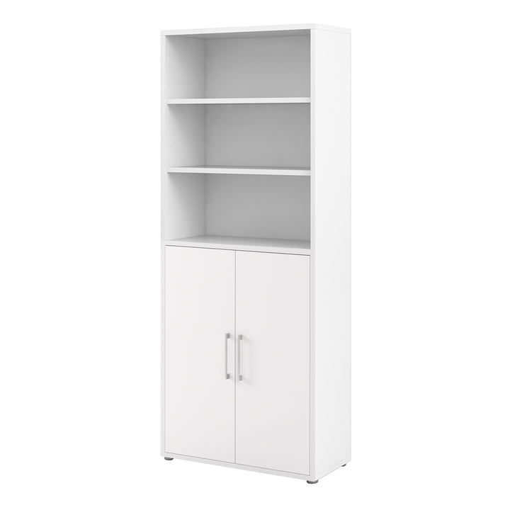 Prima Bookcase 4 Shelves with 2 Doors in White - TidySpaces