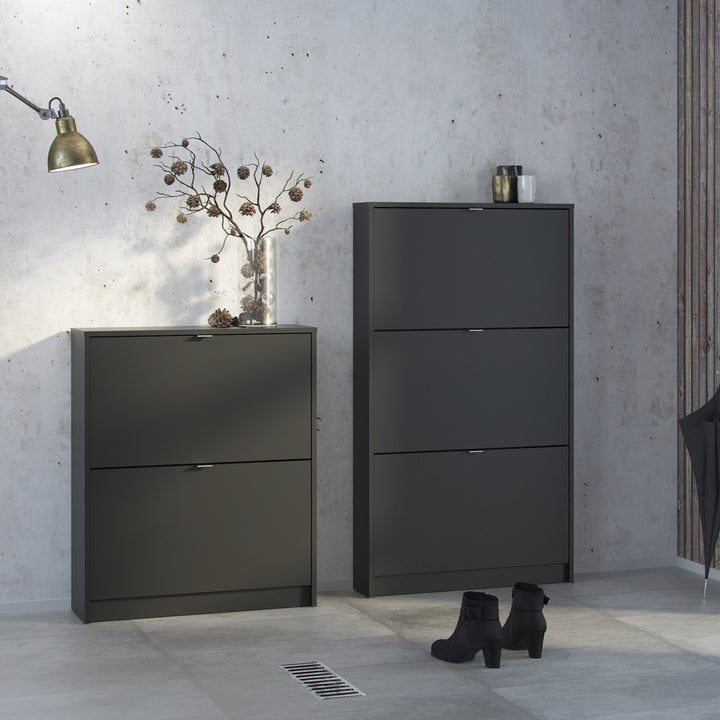Shoes Shoe cabinet w. 2 tilting doors and 2 layers in Matt Black - TidySpaces