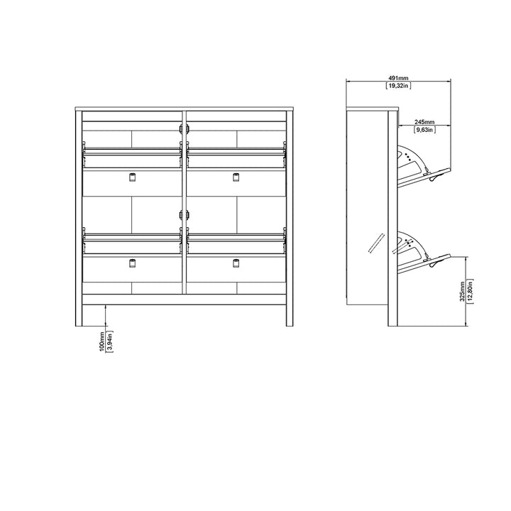 Madrid Shoe cabinet 4 Compartments in Matt Black - TidySpaces