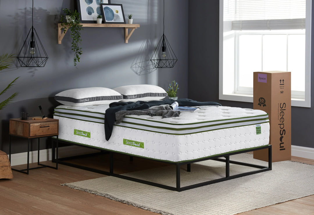 White-4000-Pocket-Sprung-Orthopaedic-Mattress-on-a-black-frame-bed - TidySpaces