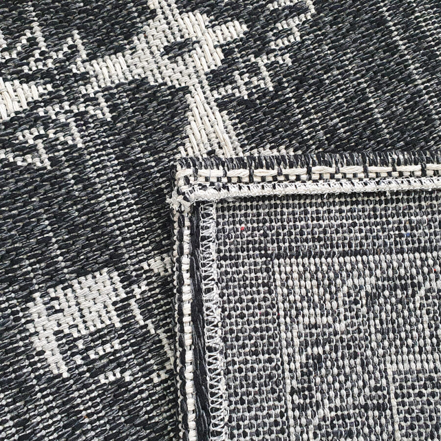 Cotton Rug Black Grey Oriental - TidySpaces