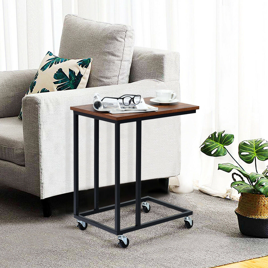 C Shaped Side Table Coffee Laptop Holder Furniture with Wheels Black - TidySpaces