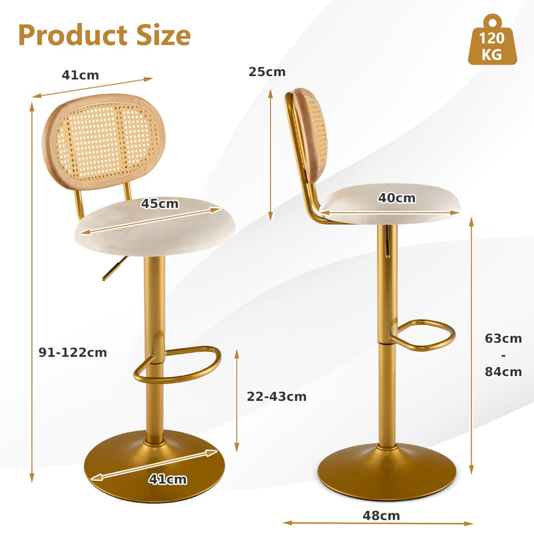 2 PCS Bar Stool with 360°Swivel and Height Adjustable and Rattan Backrest