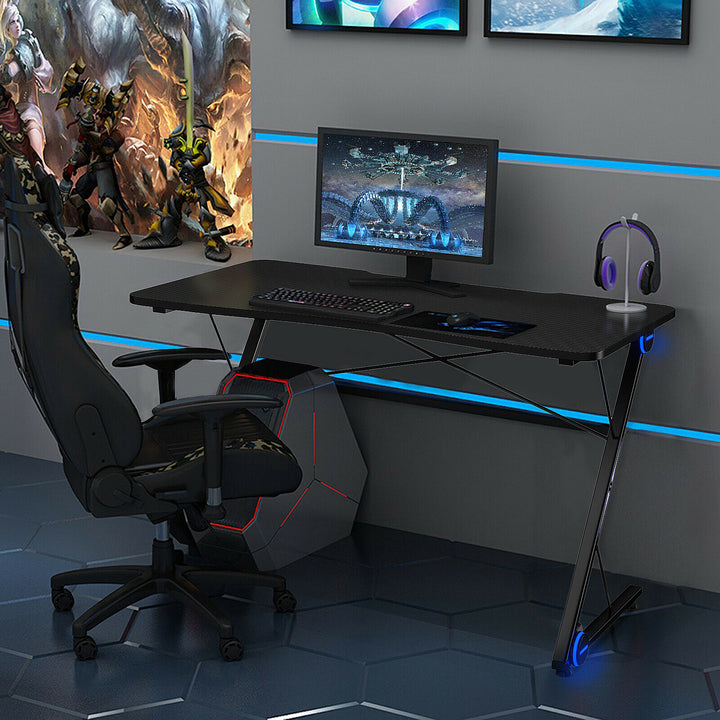 Z Shaped Ergonomic Gaming Desk with Blue Lights - TidySpaces