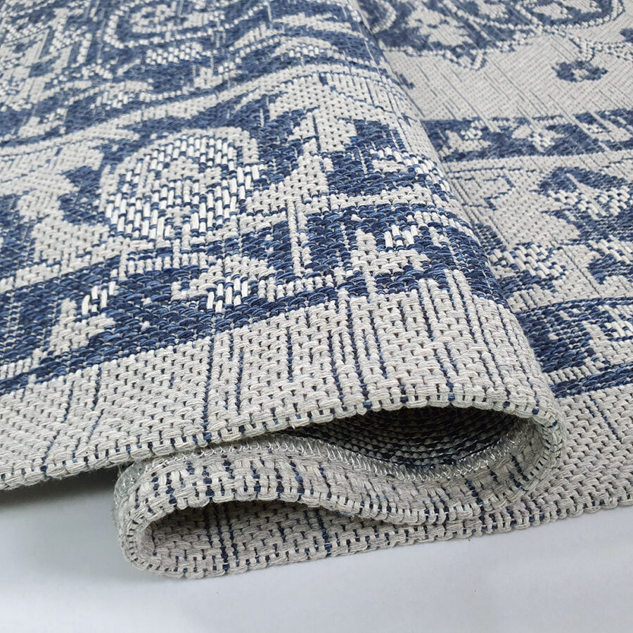 Cotton Rug Grey Navy Blue Oriental