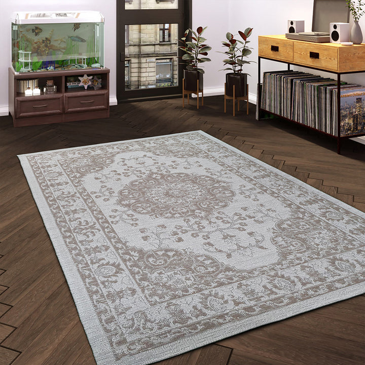 Cotton Rug Brown Cream Oriental