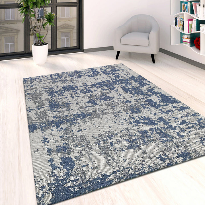 Cotton Rug Navy Blue Grey Abstract