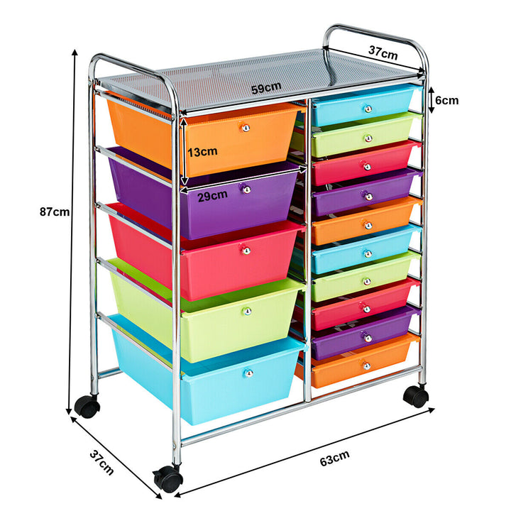 15 Drawer Rolling Storage Cart with 4 Wheels for Beauty Salon - TidySpaces