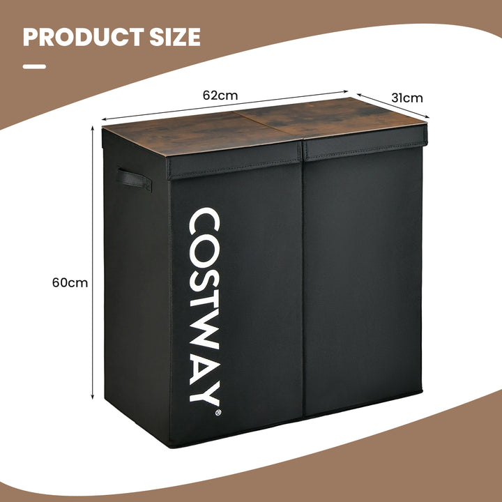 105L Laundry Hamper with Wooden Lid and 2 Sections - TidySpaces
