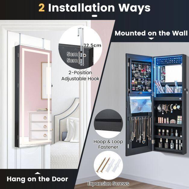 108cm Lockable Jewellery Mirror Cabinet with 3 Colour LED Lights - TidySpaces