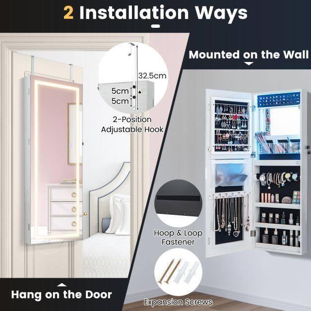 108cm Lockable Jewellery Mirror Cabinet with 3 Colour LED Lights - TidySpaces