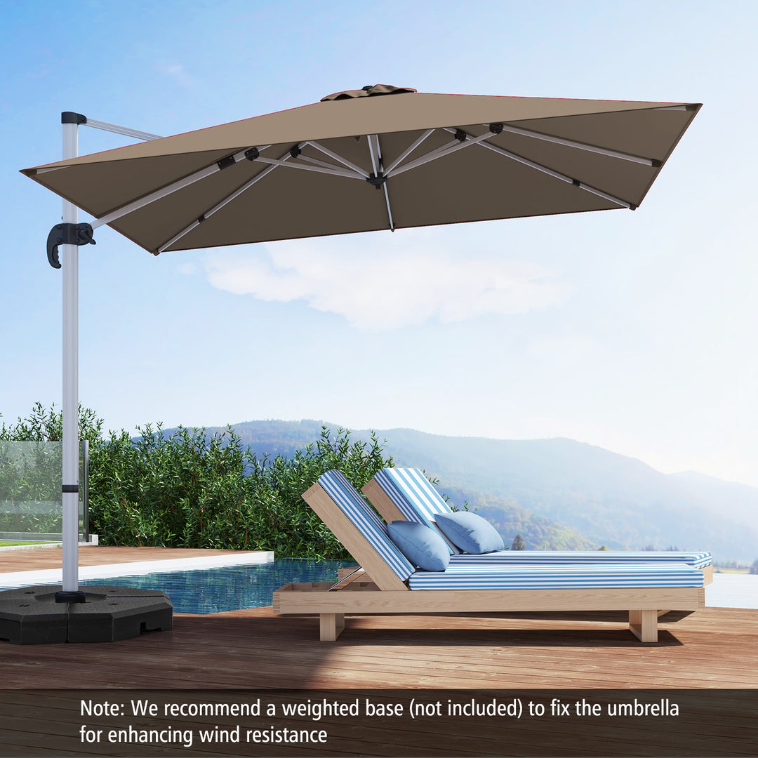 10 FT Outdoor Patio Umbrella Square Cantilever Umbrella with 360Â° Rotation-Brown