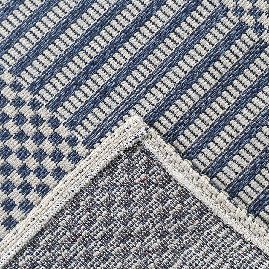 Cotton Rug Navy Blue Grey Braided Striped