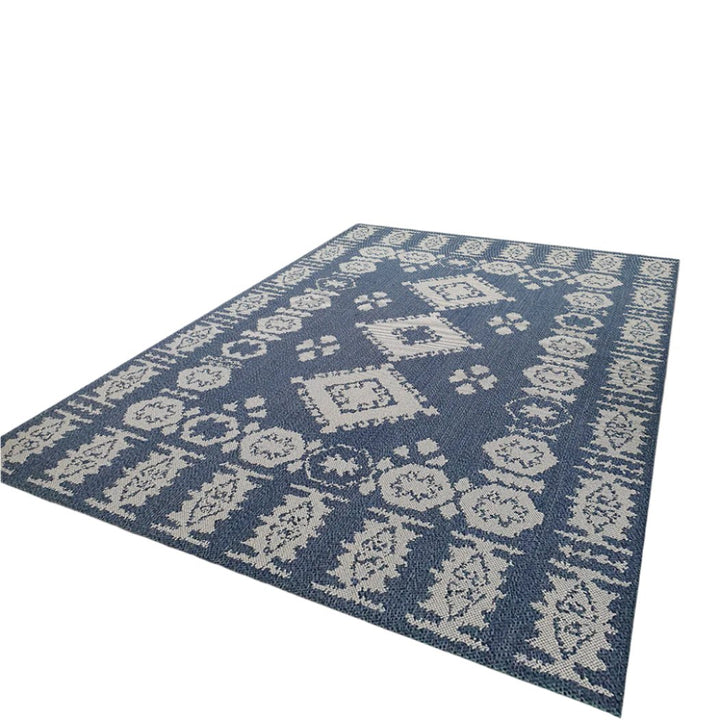 Cotton Rug Navy Blue Grey Moroccan Diamond