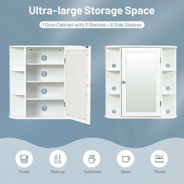 3-Tier Mirrored Wall Mounted Bathroom Cabinet - TidySpaces