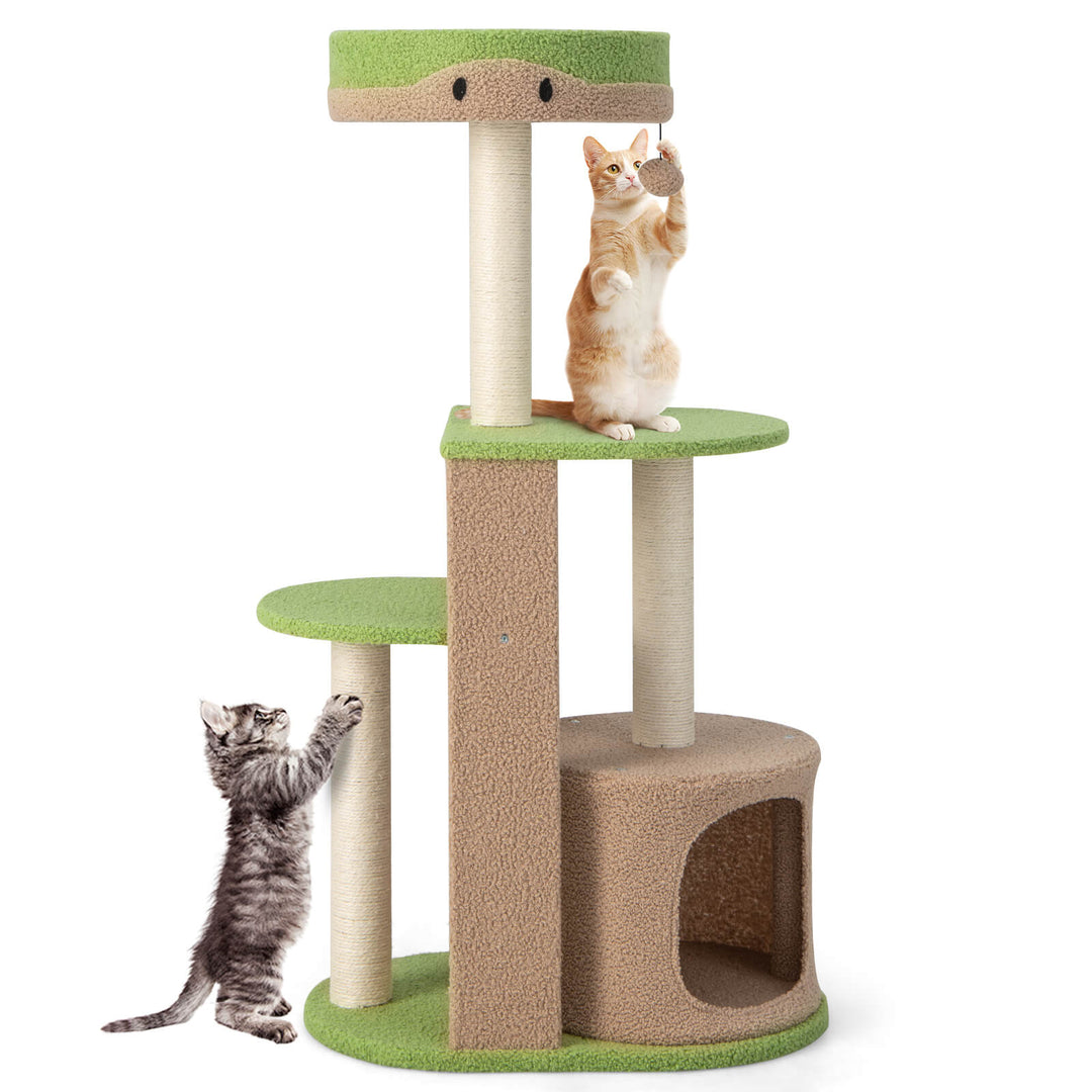 111 cm Multi-level Cat Tree with Condo and Plush Perch-Green - TidySpaces