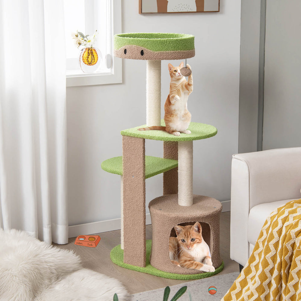 111 cm Multi-level Cat Tree with Condo and Plush Perch-Green - TidySpaces