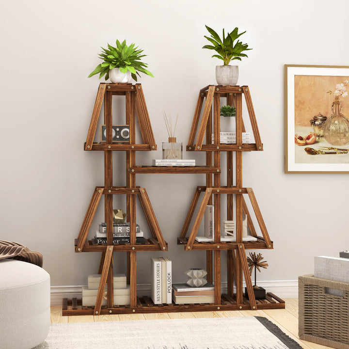 114 cm Tall Wood Plant Stand 5-Tier 10 Potted Plant Holder Rack