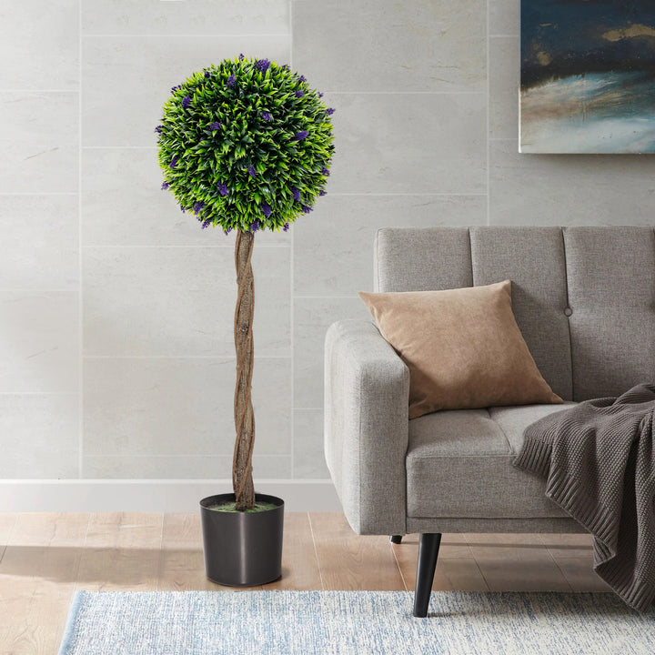 115 CM Artificial Boxwood Topiary Tree Fake Lavender Ball Plant-Green - TidySpaces