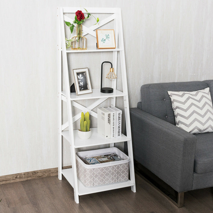 4 Tier Wooden Ladder Shelving Unit - TidySpaces