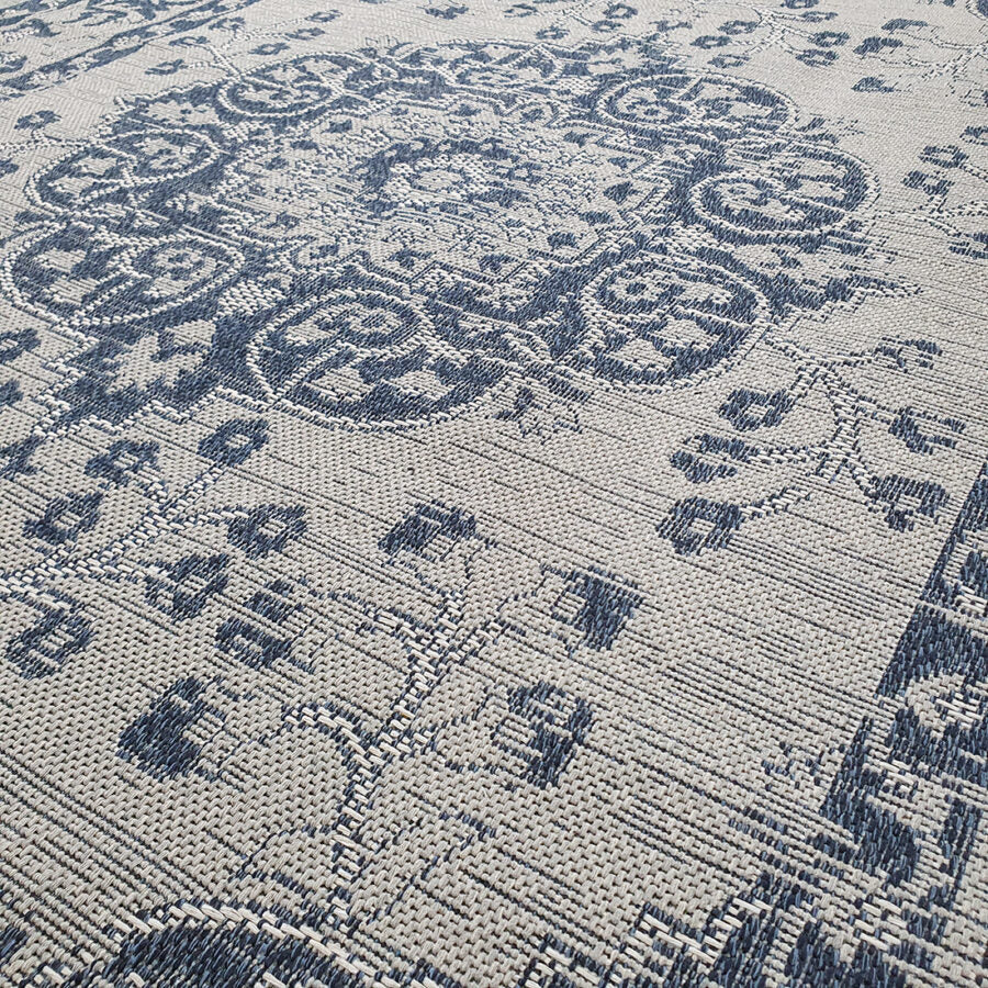 Cotton Rug Grey Navy Blue Oriental - TidySpaces