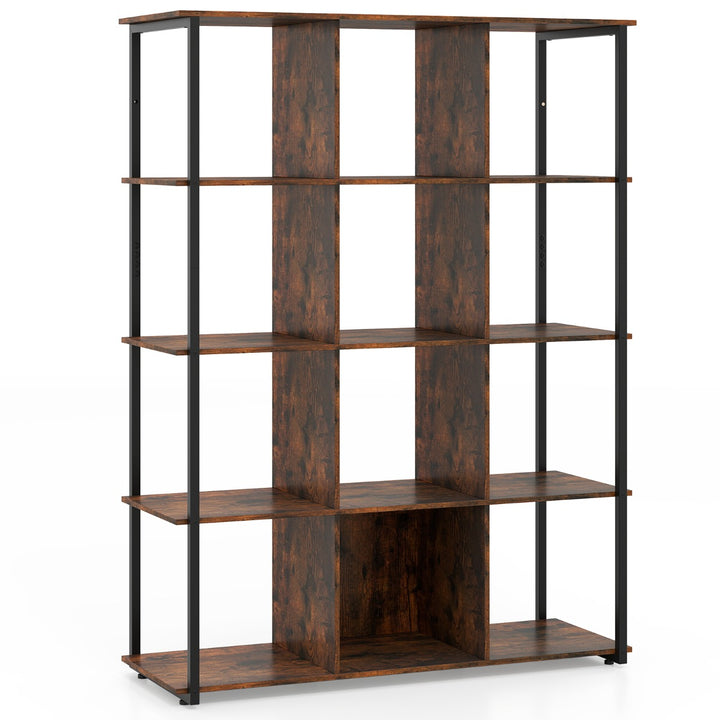 Industrial Open Shelf Display Rack with 2 Anti-tipping Kits for Living Room Bedroom Study in Rustic Brown