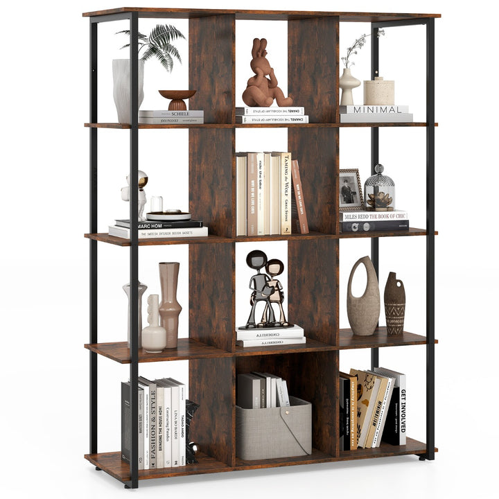 Industrial Open Shelf Display Rack with 2 Anti-tipping Kits for Living Room Bedroom Study in Rustic Brown
