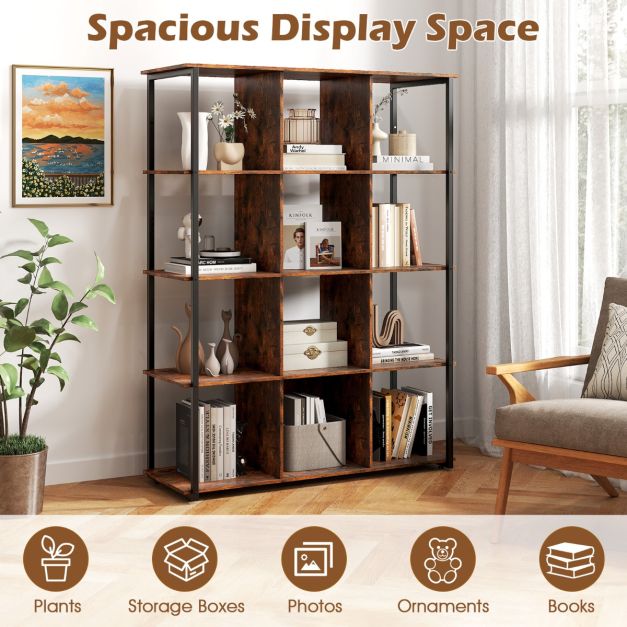 Industrial Open Shelf Display Rack with 2 Anti-tipping Kits for Living Room Bedroom Study in Rustic Brown