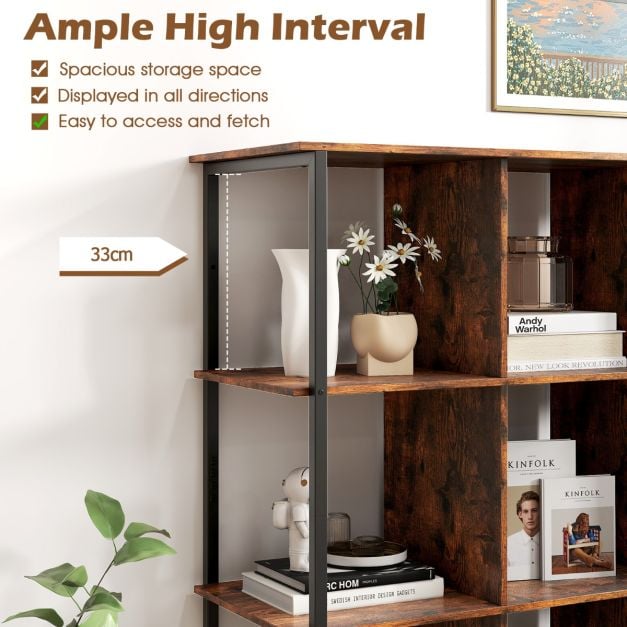 Industrial Open Shelf Display Rack with 2 Anti-tipping Kits for Living Room Bedroom Study in Rustic Brown