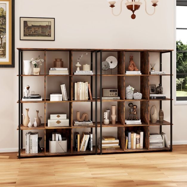 Industrial Open Shelf Display Rack with 2 Anti-tipping Kits for Living Room Bedroom Study in Rustic Brown