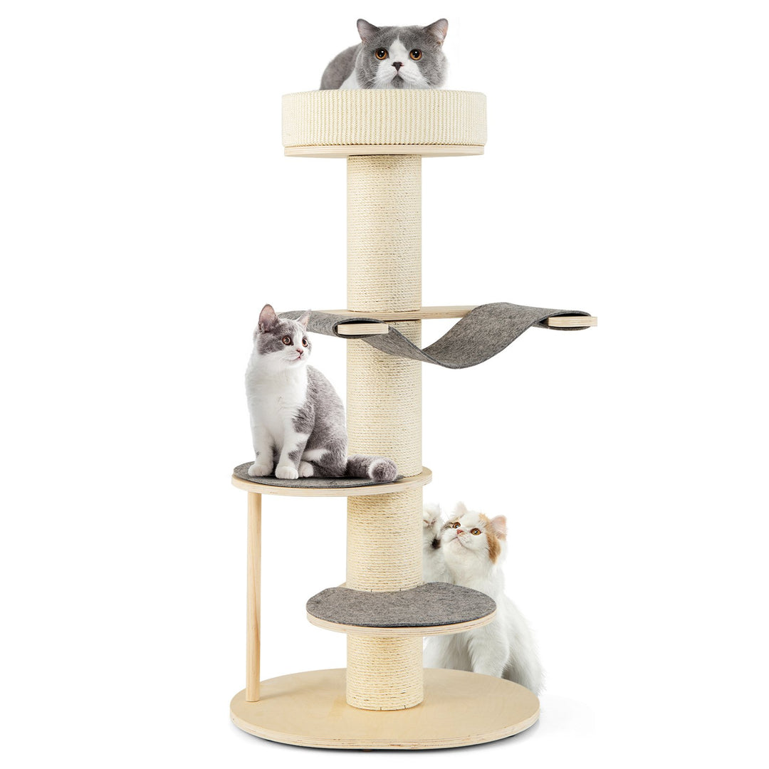 120 CM Multi-layer Cat Tower with Sisal Covered Scratching Posts and Carpet-Grey - TidySpaces