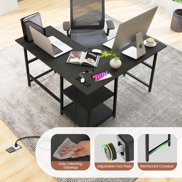 120cm L Shaped Computer Desk Corner Study Writing Desk with Outlets - TidySpaces