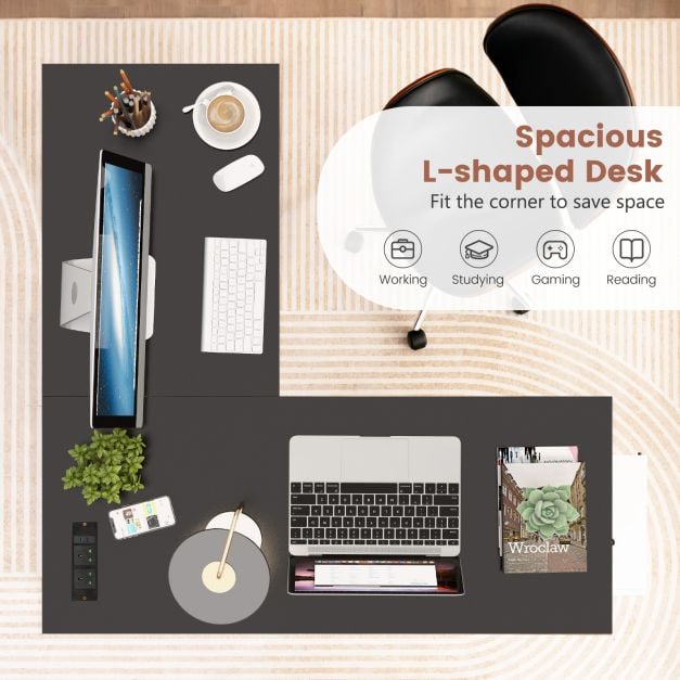 120cm L Shaped Computer Desk Corner Study Writing Desk with Outlets - TidySpaces