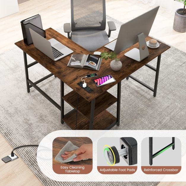 120cm L Shaped Computer Desk Corner Study Writing Desk with Outlets - TidySpaces