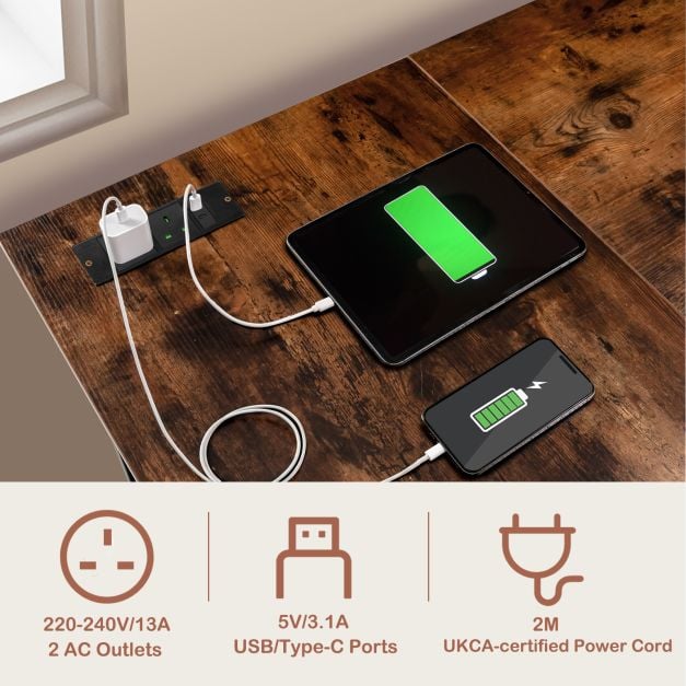 120cm L Shaped Computer Desk Corner Study Writing Desk with Outlets - TidySpaces