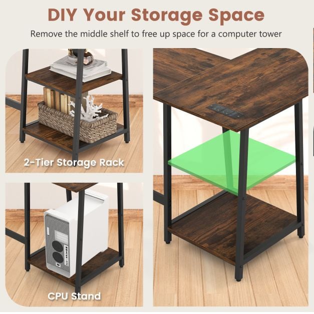 120cm L Shaped Computer Desk Corner Study Writing Desk with Outlets - TidySpaces