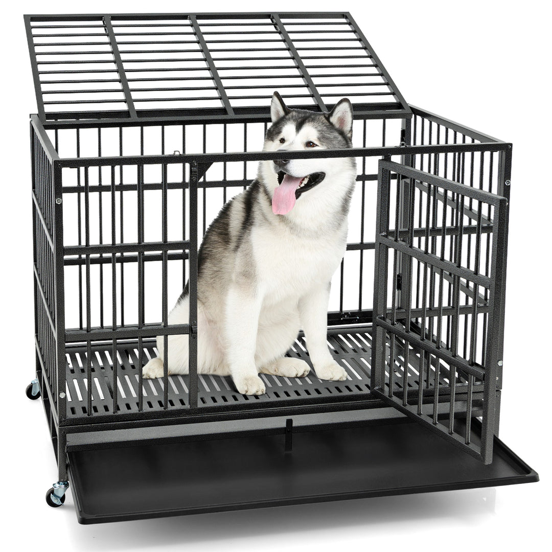 Metal Dog Cage Foldable with Double Door and Wheels L - TidySpaces