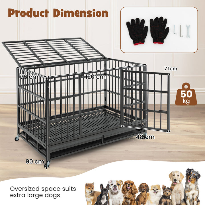 Metal Dog Cage Foldable with Double Door and Wheels - TidySpaces