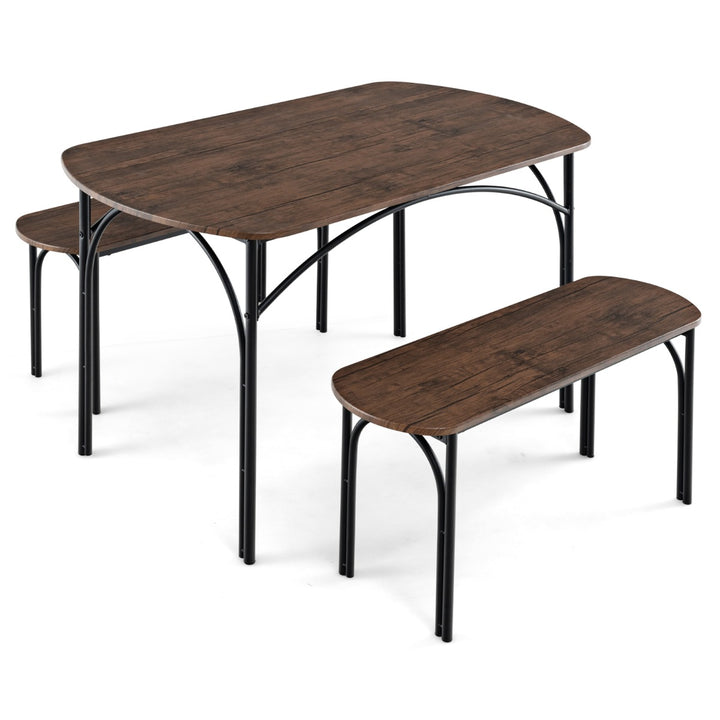 120cm Space Saving Kitchen table set with Wooden Table and 2 Benches-Brown - TidySpaces