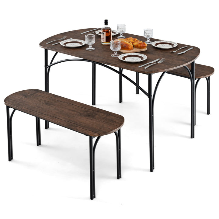 120cm Space Saving Kitchen table set with Wooden Table and 2 Benches-Brown - TidySpaces