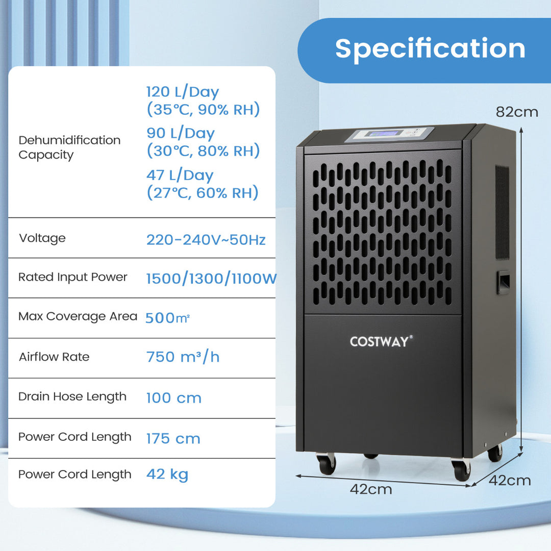 120L Commercial Industrial Dehumidifier for Spaces up to 500㎡-Black