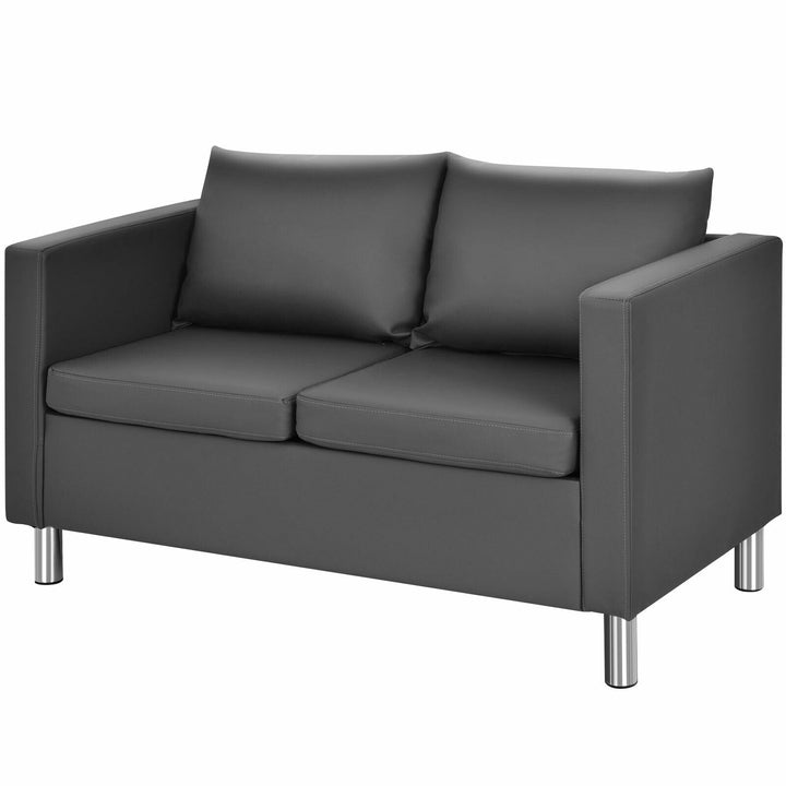 2 Seater PU Leather Accent Tub Sofa Loveseat  with Pillows - TidySpaces